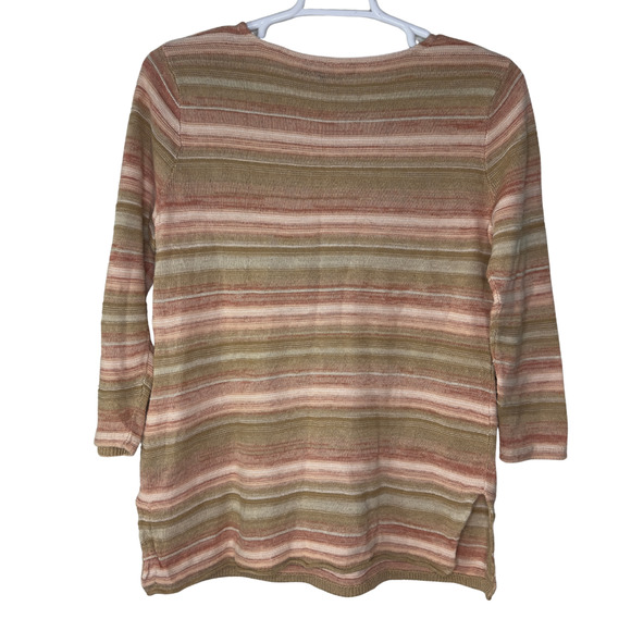 Lauren Ralph Lauren Sweater Womens Large Multicolor Stripe Linen Cotton V Neck - Picture 2 of 5